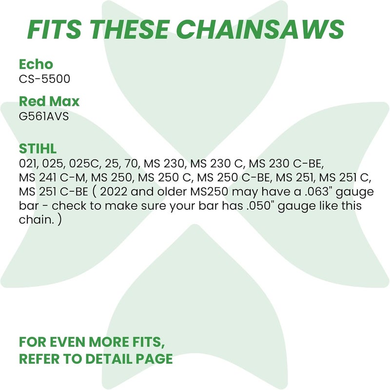 Byane 18 Inch Chainsaw Chain, .325" Pitch, .050'' Gauge, 68 Drive Links - 23RS 68 Fits Stihl (POST 2023 .050" Gauge) 025, MS250, MS251(3 Chains) - Image 3